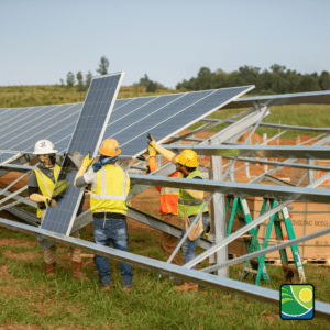 Crew installing solar panels